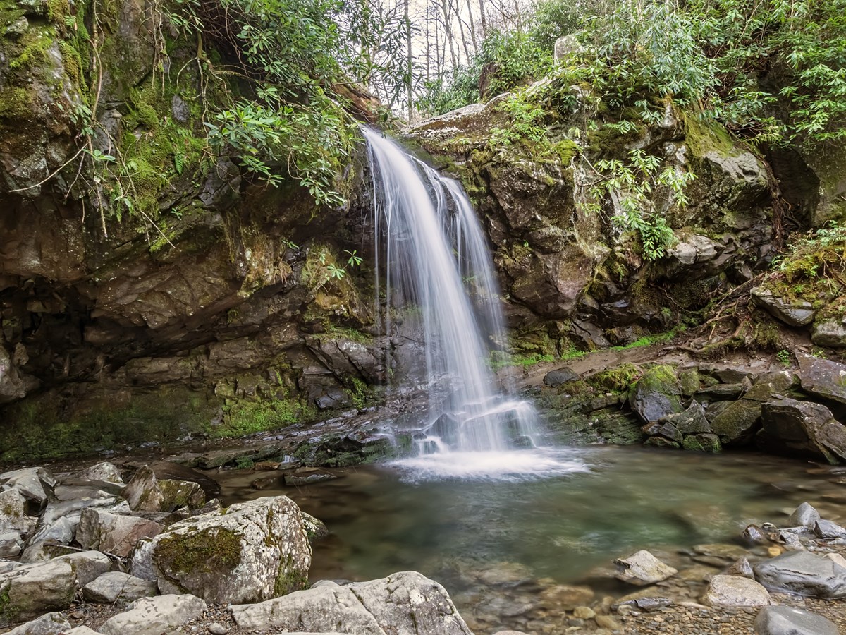 Roaring Fork Motor Nature Trail waterfall in Great Smoky Mountains National Park